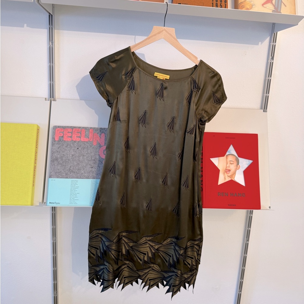 Vintage 00s Catherine Malandrino Olive Green Silk Mini Dress, Size 2